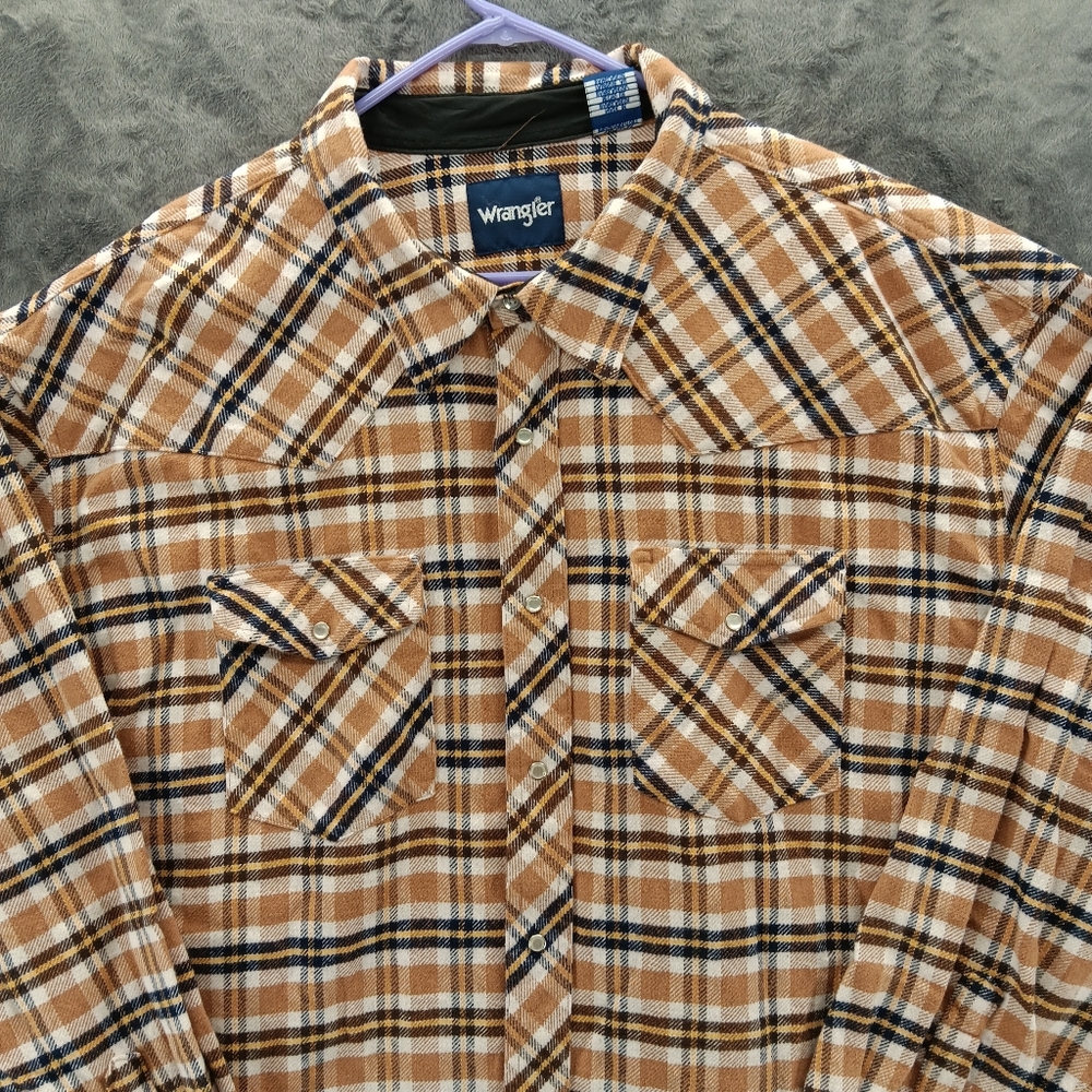 VTG Wrangler Shirt Mens 4X Plaid Flannel Pearl Snap Western Pearl Snap Shirt
